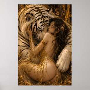 Gouden Witte Tijger Verleiding Fantasie Kunst Poster