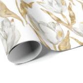 Gouden Witte Tulp Bloemen Bruiloft Feest Cadeaupapier (Rol Hoek)