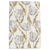Gouden Witte Tulp Bloemen Bruiloft Feest Medium Cadeauzakje (Voorkant)