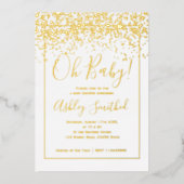 gouden witte typografie baby shower folie uitnodiging (Voorkant)