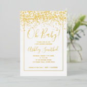 gouden witte typografie baby shower folie uitnodiging (Staand Voorkant)