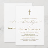 Gouden Witte Uitnodiging De Bautizo Jongensdoop (Voorkant / Achterkant)