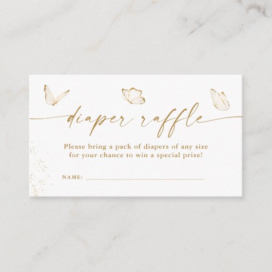 Gouden Witte Vlinder Baby shower Luier Raffle Informatiekaartje (Voorkant)