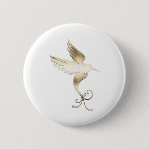 Gouden witte vogel ronde button 5,7 cm
