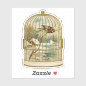 Gouden Witte Vogelkooi Met Vogel Op Tak Cabine Sne Sticker (Vel)