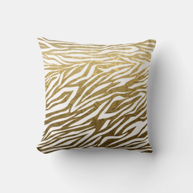Gouden, witte zebra dierenprint gooien kussen (Voorkant)