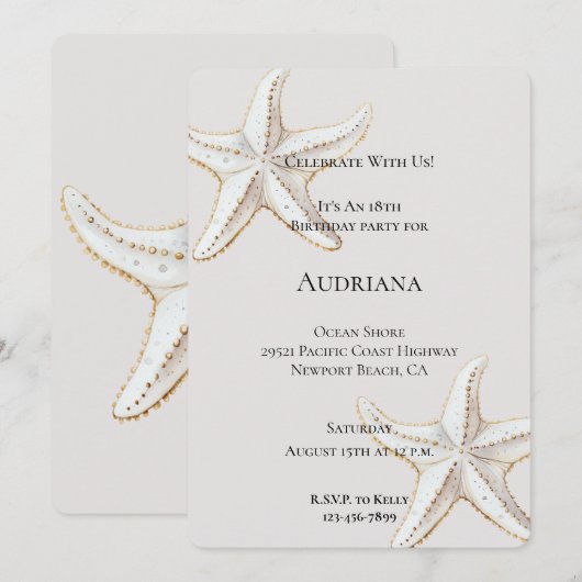 Gouden Witte Zeester Cream Verjaardag Kaart (Voorkant / Achterkant)