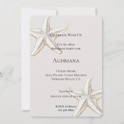 Gouden Witte Zeester Cream Verjaardag Kaart (Voorkant)