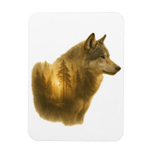 Gouden Wolf Geest – Dubbele Belichtings Bos Kunst Magneet