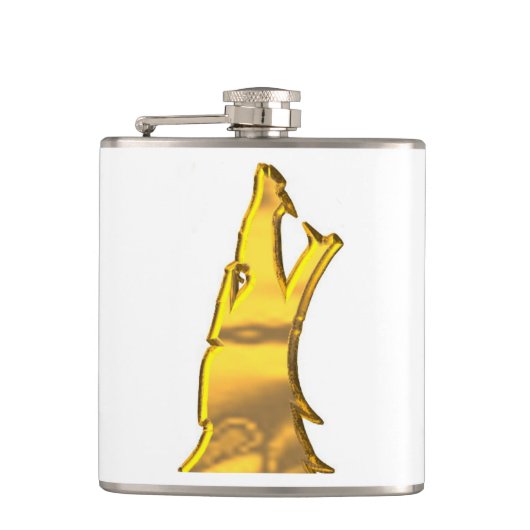 Gouden Wolf Hoofd witte gewikkelde kolf Heupfles (Voorkant)