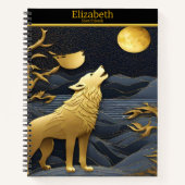 Gouden wolf huilt bij de maan notitieboek (Voorkant)