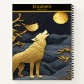 Gouden wolf huilt bij de maan notitieboek (Achterkant)