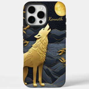 Gouden wolf huilt 's nachts onder volle maan iPhone 16 pro max hoesje