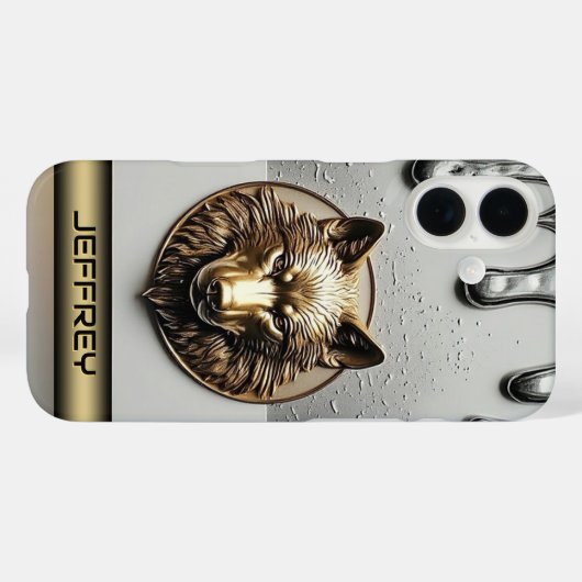 Gouden Wolf Met Aangepaste Naam 🐺 Case-Mate iPhone Case (Achterkant (horizontaal))