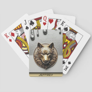 Gouden Wolf Met Aangepaste Naam 🐺 Pokerkaarten