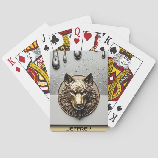 Gouden Wolf Met Aangepaste Naam 🐺 Pokerkaarten (Achterkant)
