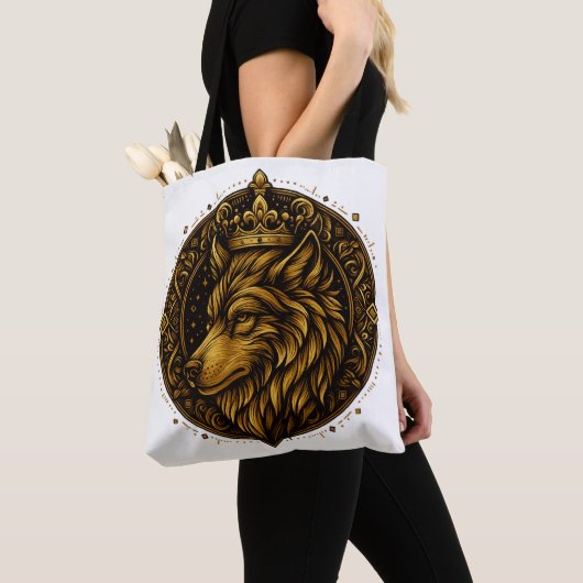Gouden wolf met kroon design shirts tote bag (Dichtbij)