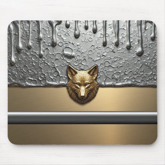 Gouden Wolf Reliëf Met Metaal Druppel Effect 🐺 Muismat (Voorkant)