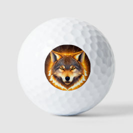 Gouden Wolfengezicht Verlicht Door Licht Op Golfve Golfballen