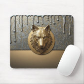 Gouden Wolfskop Met Druppelend Metaal 🐺 Muismat (Met muis)