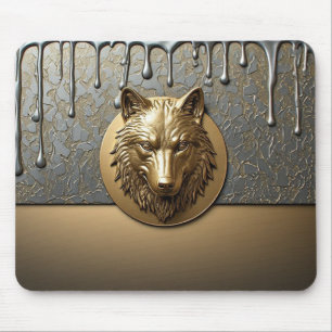 Gouden Wolfskop Met Druppelend Metaal 🐺 Muismat