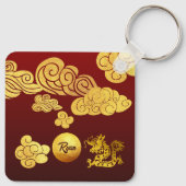 Gouden Wolken Dragon papier-cut Chinese Monogram K Sleutelhanger (Achterkant)