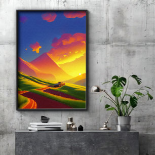 gouden wolken in de bergen poster