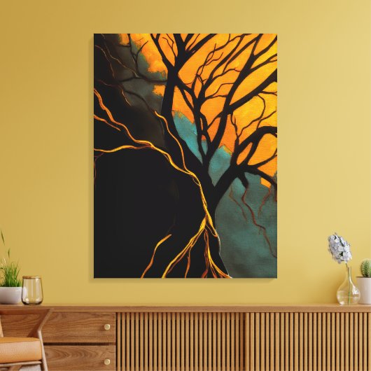 Gouden wortels en schemerboom canvas afdruk (Insitu (Woonkamer))