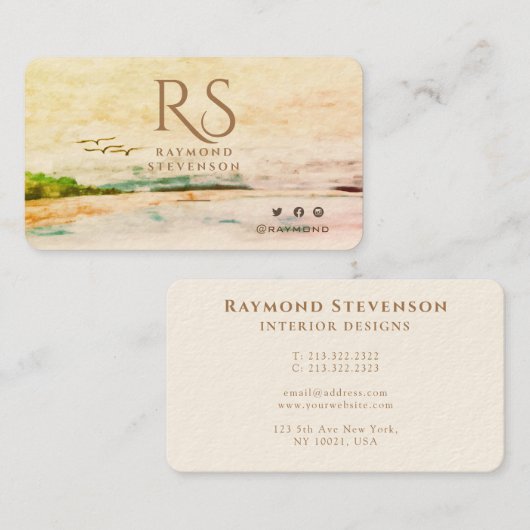 Gouden Woud Vogels Landschap Monogram Visitekaartje (Voorkant / Achterkant)