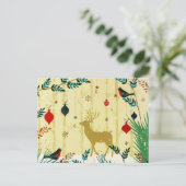 Gouden Woud Winter Rendieren Vogels Feestdagenkaart (Staand voorkant)