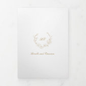 Gouden Wreath Monogram QR Code Elegante Trouw Drieluik Uitnodiging (Cover)