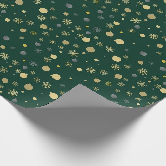 Gouden Xmas Tree Ornamenten Patroon Groene Kerst Cadeaupapier (Hoek)