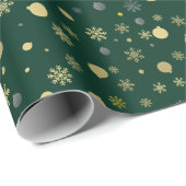 Gouden Xmas Tree Ornamenten Patroon Groene Kerst Cadeaupapier (Rol Hoek)