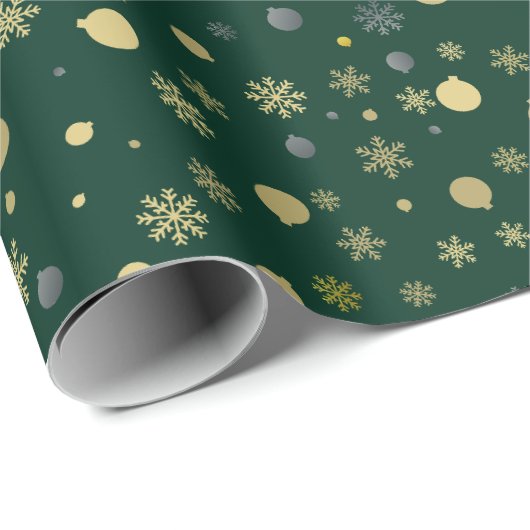 Gouden Xmas Tree Ornamenten Patroon Groene Kerst Cadeaupapier (Rol Hoek)