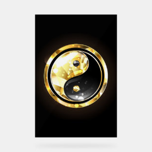 Gouden Yin Yang op zwart Acryl Bord