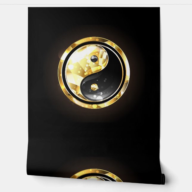 Gouden Yin Yang op zwart Behang (Afrollen)