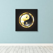 Gouden Yin Yang op zwart Canvas Afdruk (Insitu (Houten vloer))