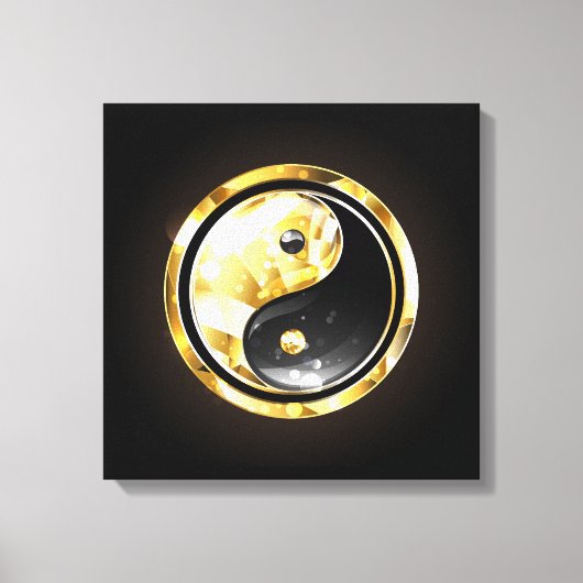 Gouden Yin Yang op zwart Canvas Afdruk (Voorkant)