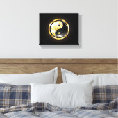 Gouden Yin Yang op zwart Canvas Afdruk (Insitu (Slaapkamer))
