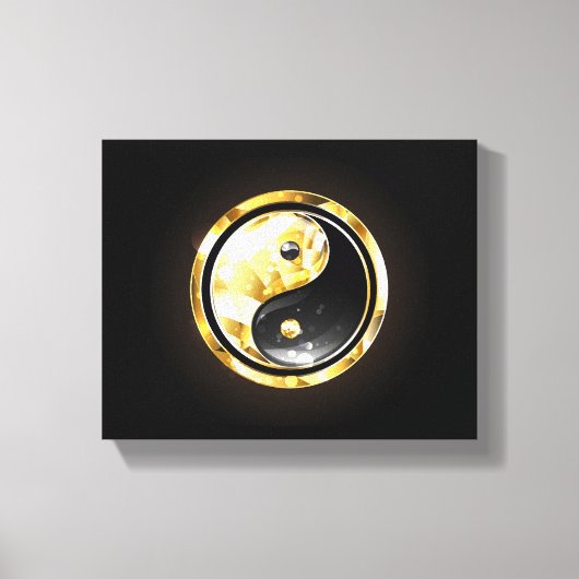 Gouden Yin Yang op zwart Canvas Afdruk (Voorkant)