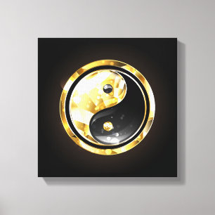 Gouden Yin Yang op zwart Canvas Afdruk