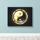 Gouden Yin Yang op zwart Canvas Afdruk (Insitu (Houten vloer))