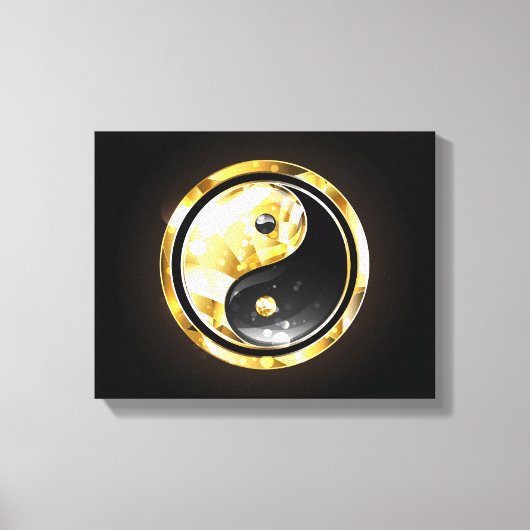 Gouden Yin Yang op zwart Canvas Afdruk (Voorkant)