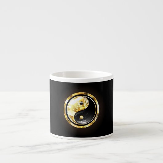 Gouden Yin Yang op zwart Espresso Kop (Voorkant)