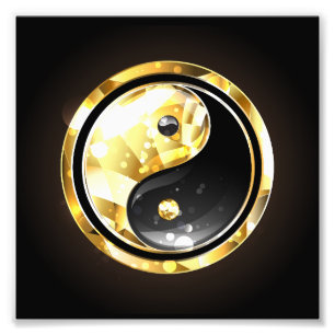 Gouden Yin Yang op zwart Foto Afdruk