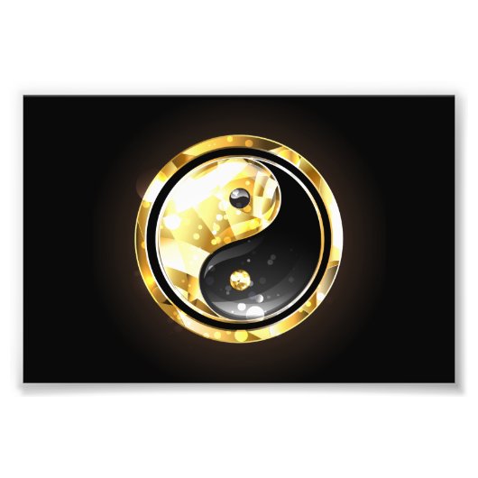 Gouden Yin Yang op zwart Foto Afdruk (Voorkant)