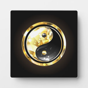Gouden Yin Yang op zwart Fotoplaat