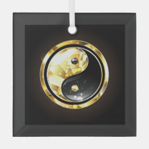 Gouden Yin Yang op zwart Glas Ornament