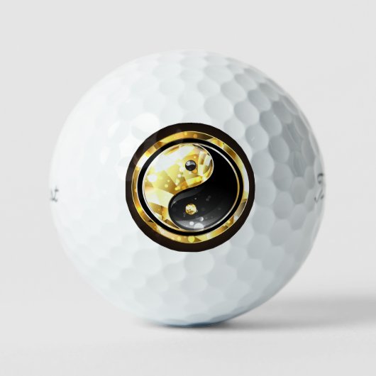 Gouden Yin Yang op zwart Golfballen (Voorkant)