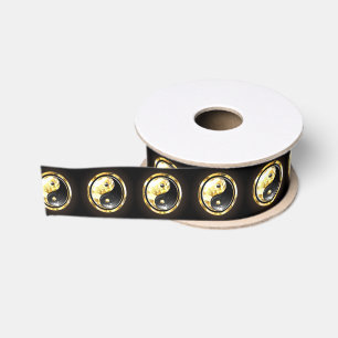 Gouden Yin Yang op zwart Grosgrain Lint